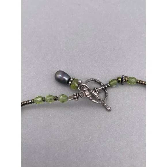 925 Sterling Silver Rainbow Faceted Real Pearl Beaded Necklace Toggle Closure